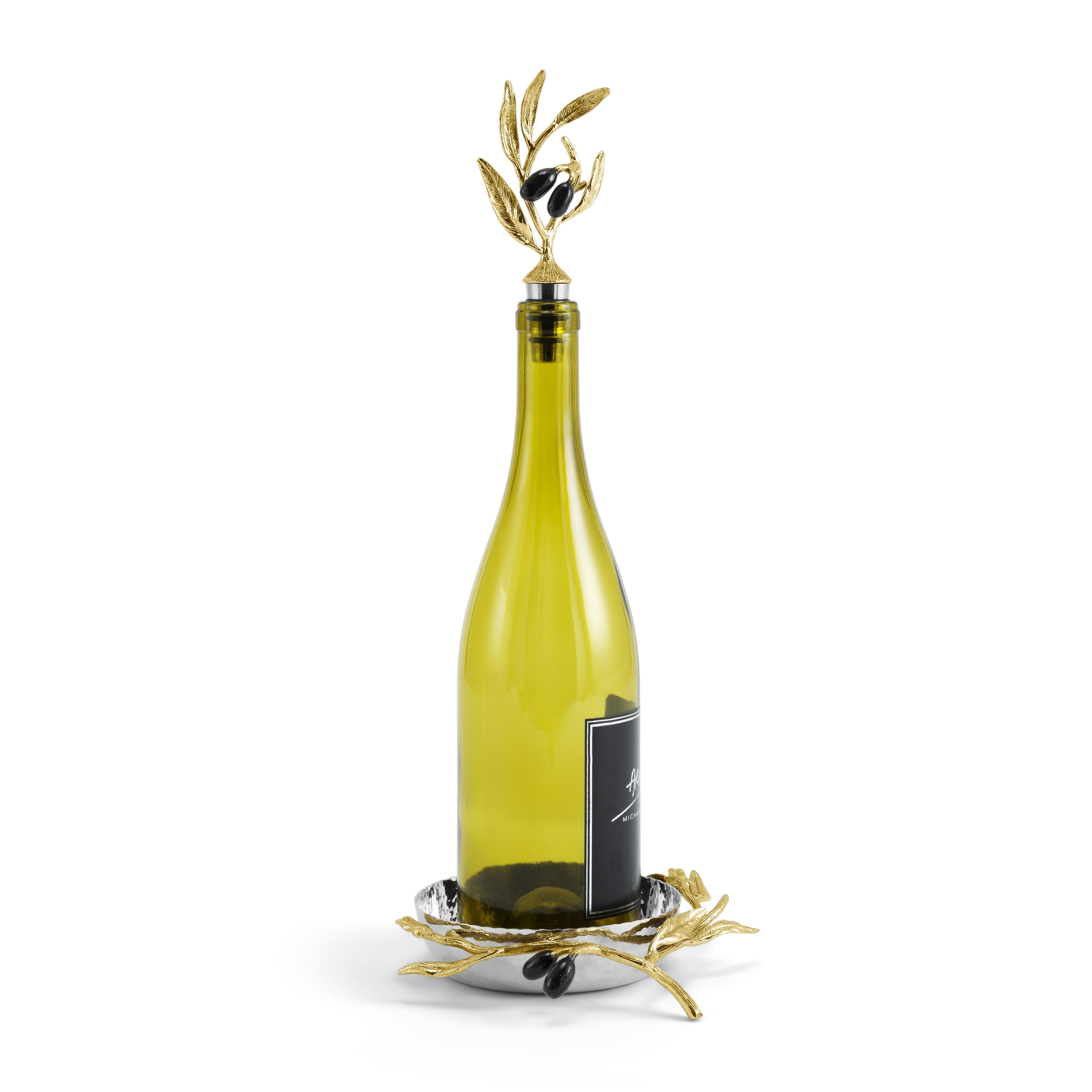 Michael Aram Olive Branch Wine Coaster &amp; Stopper Set