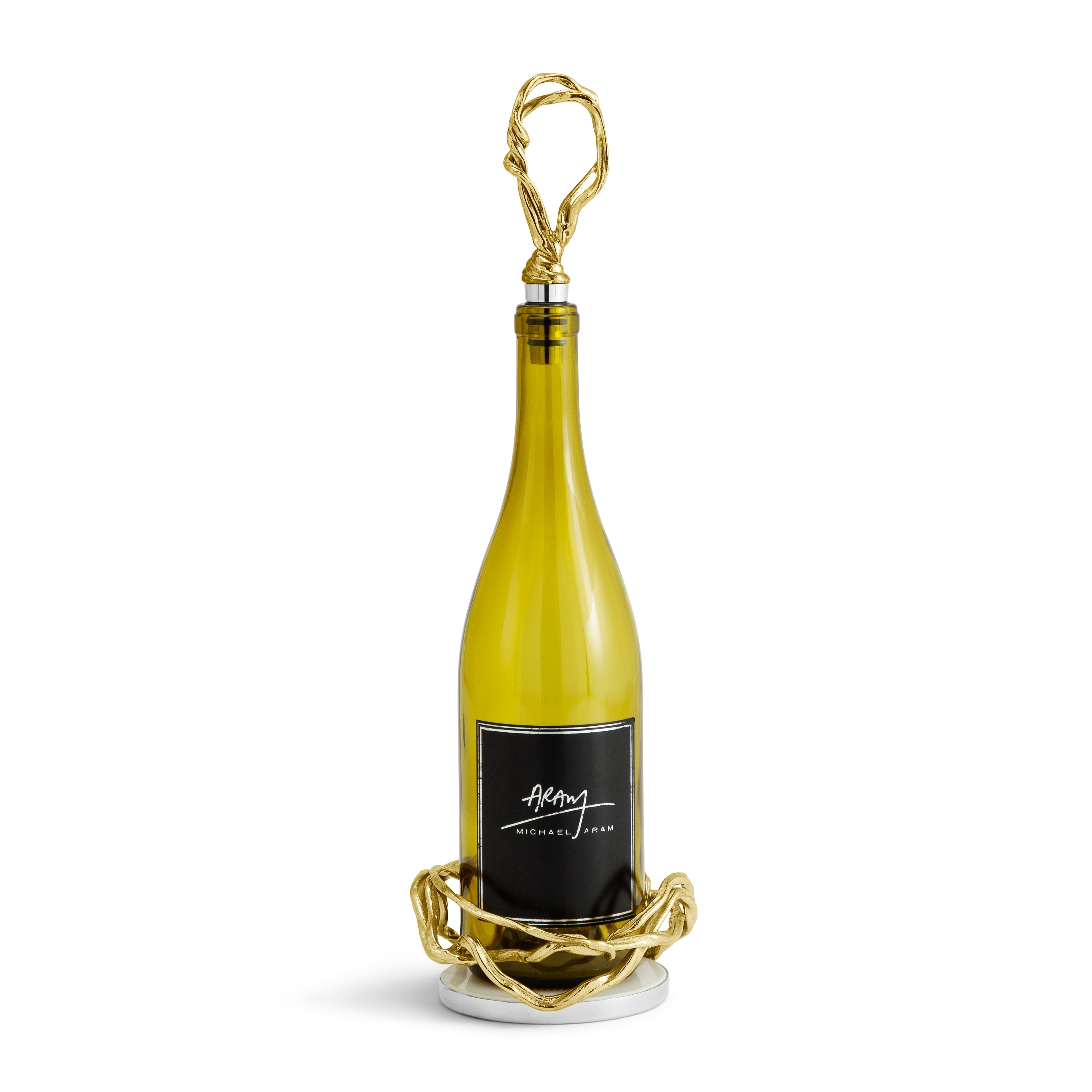 Michael Aram Wisteria Gold Wine Coaster & Stopper Set