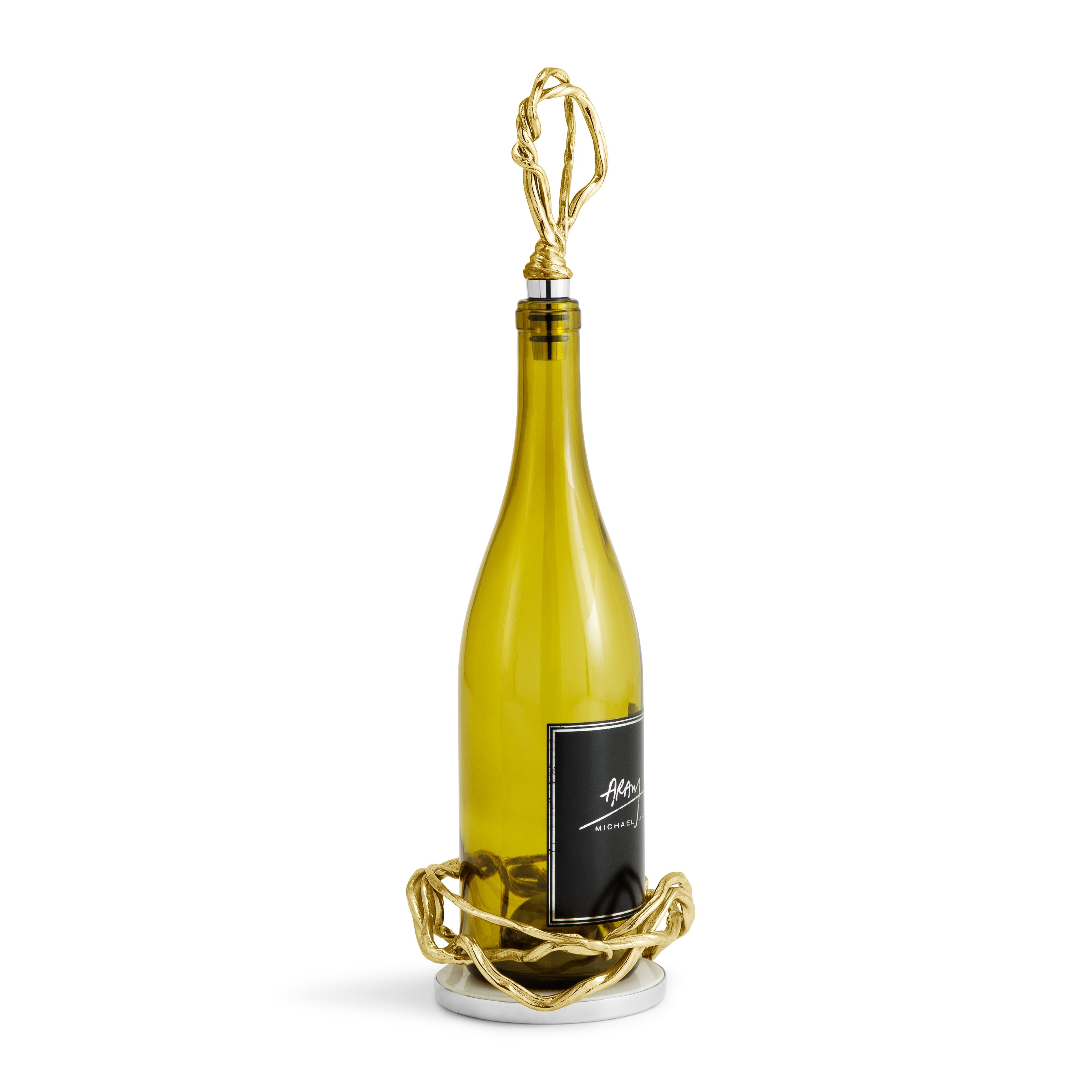Michael Aram Wisteria Gold Wine Coaster &amp; Stopper Set